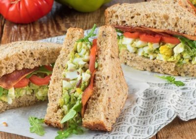 Avocado Egg Salad Sandwiches w. Maple Turkey Bacon and Pickled Celery and Heirloom Salad CMS